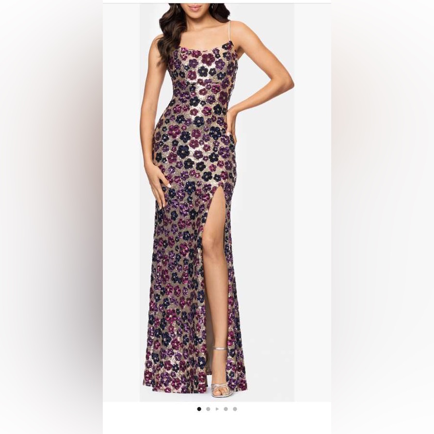 Betsy & Adam Strapless Floral Sequin Gown - Purple And Black